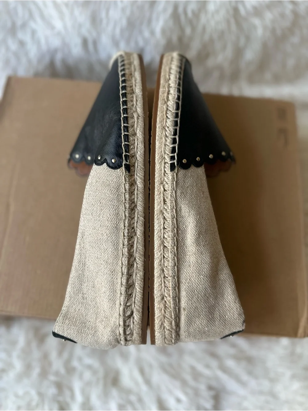 Kate Spade Gardenia Women’s Black Leather Tan Espadrille Flats Size: 6.5